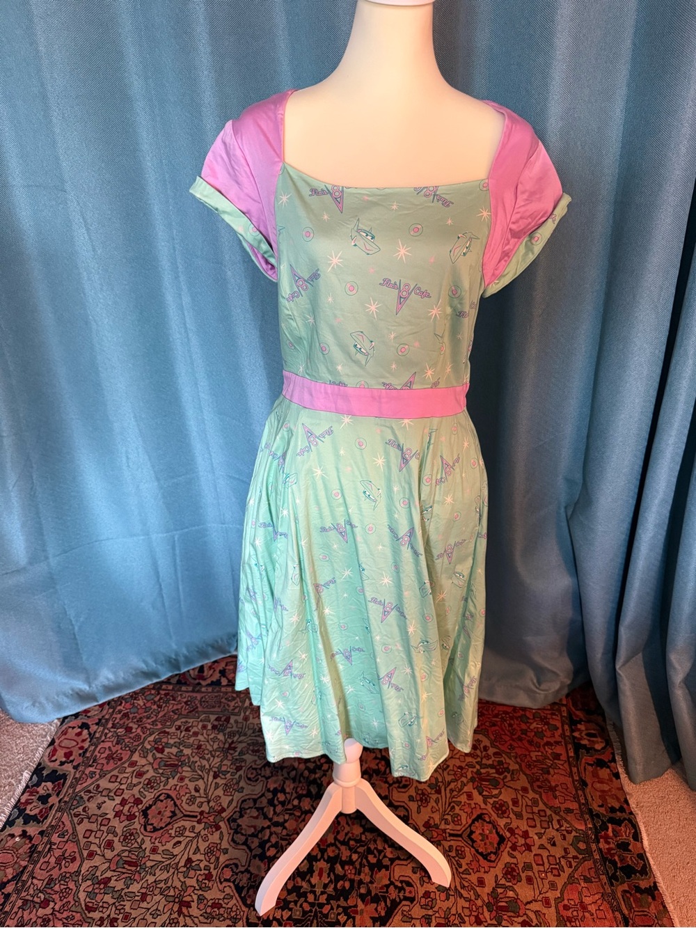 Disney collectible Flos V8 Cafe Cars Land  Green & Lavender dress